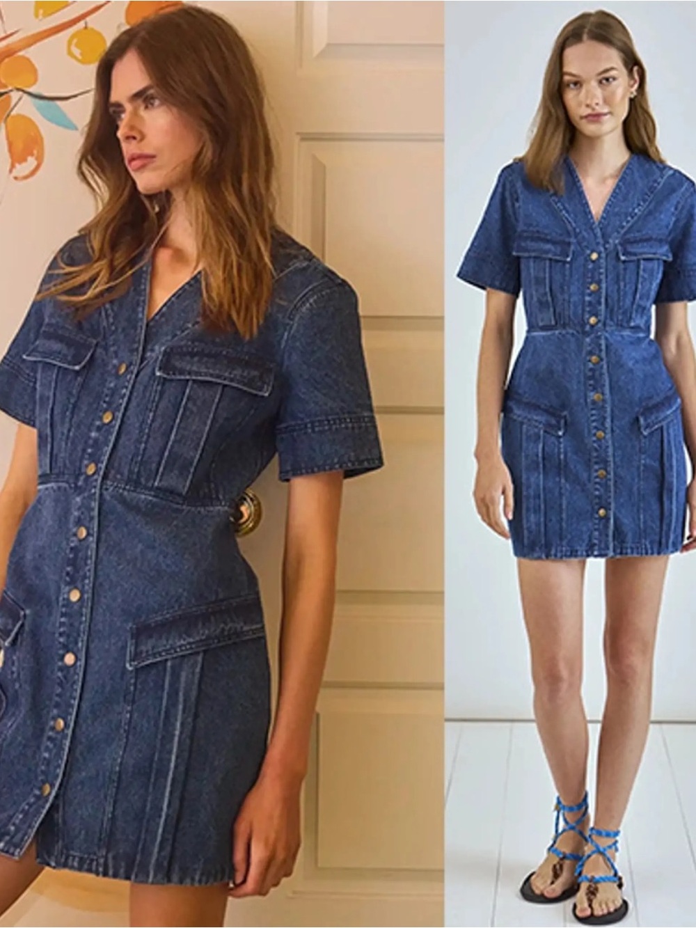 Hunter Bell  Blue Denim Button-Front Short Sleeve Dress
